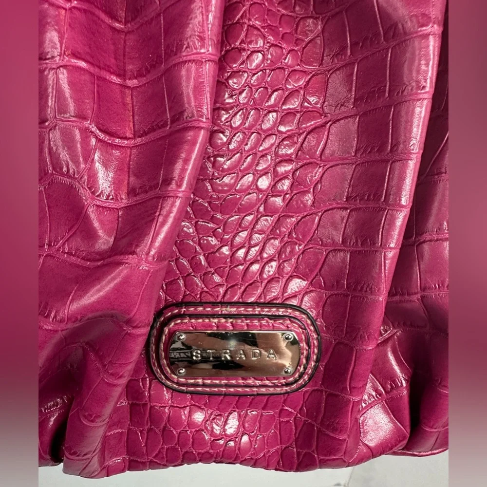 Strada Dark Pink Purple Faux Crocodile Hobo Shoulder Bag Drawstring Braid Handle
